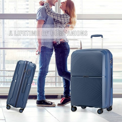 British Traveller 24 Inch Spinner Hard Shell PP Suitcase With TSA Lock - Navy
