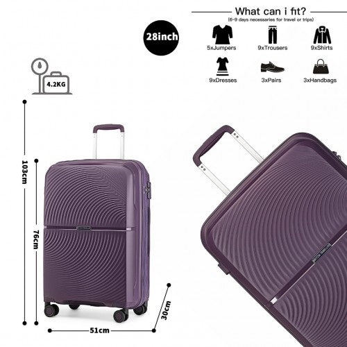 British Traveller 28 Inch Spinner Hard Shell PP Suitcase With TSA Lock - Purple