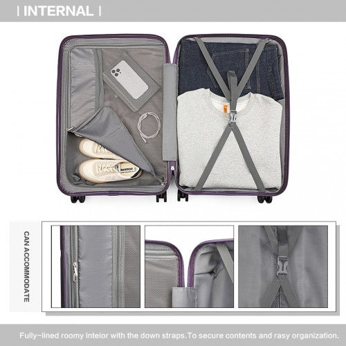 British Traveller 24 Inch Spinner Hard Shell PP Suitcase With TSA Lock - Purple