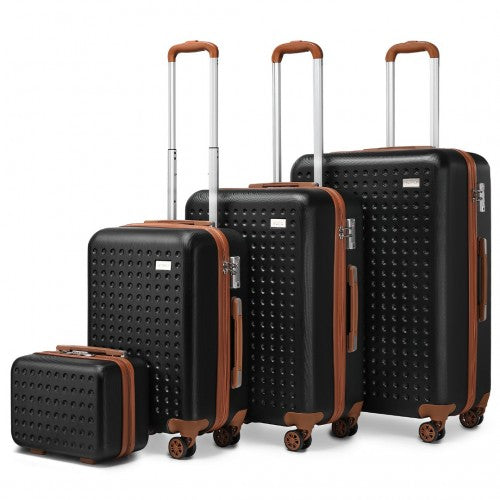 Kono Flexible Hard Shell Abs Suitcase With TSA Lock And Vanity Case 4 Piece Set - Black