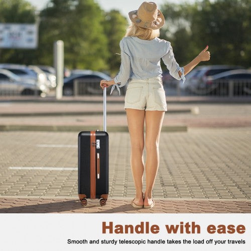 Kono Flexible Hard Shell Abs Suitcase With TSA Lock And Vanity Case 4 Piece Set - Black