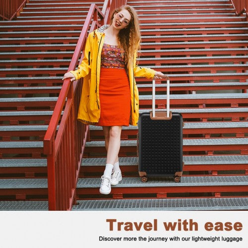 Kono Flexible Hard Shell Abs Suitcase With TSA Lock And Vanity Case 4 Piece Set - Black
