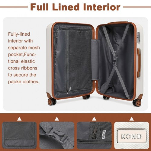 Kono 28 Inch Flexible Hard Shell Abs Suitcase With TSA Lock - Cream