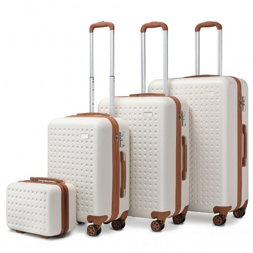Kono Flexible Hard Shell Abs Suitcase With TSA Lock And Vanity Case 4 Piece Set - Cream
