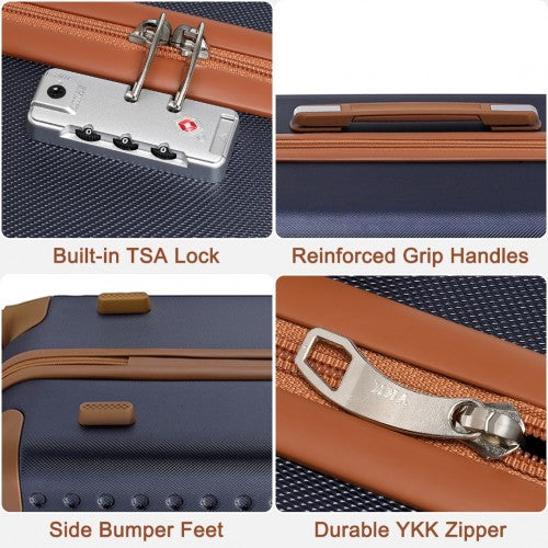 Kono 20 Inch Cabin Size Flexible Hard Shell Abs Suitcase With TSA Lock - Navy