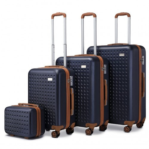 Kono Flexible Hard Shell Abs Suitcase With TSA Lock And Vanity Case 4 Piece Set - Navy