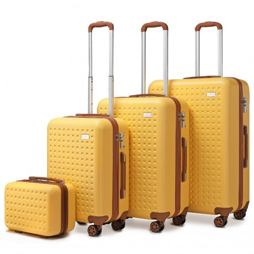 Kono Flexible Hard Shell Abs Suitcase With TSA Lock And Vanity Case 4 Piece Set - Yellow
