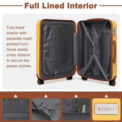 Kono Flexible Hard Shell Abs Suitcase With TSA Lock And Vanity Case 4 Piece Set - Yellow