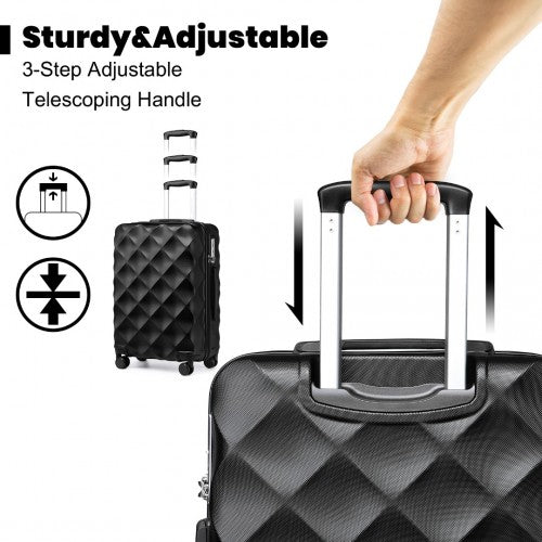British Traveller 24 Inch Ultralight Abs And Polycarbonate Bumpy Diamond Suitcase With TSA Lock -  Black