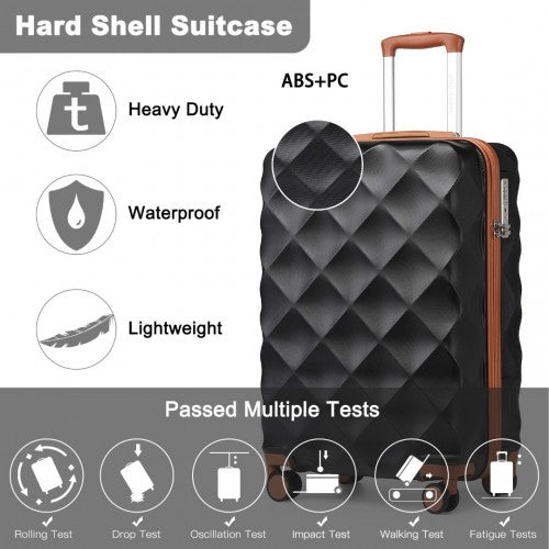 British Traveller 20 Inch Ultralight Abs And Polycarbonate Bumpy Diamond Suitcase With TSA Lock - Black And Brown