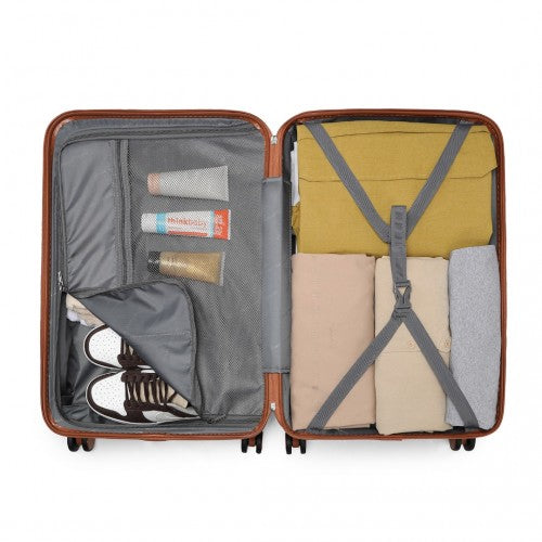 British Traveller 24 Inch Ultralight Abs And Polycarbonate Bumpy Diamond Suitcase With TSA Lock -  Black And Brown