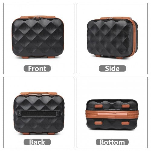 British Traveller Ultralight Abs And Polycarbonate Bumpy Diamond 4 Pcs Luggage Set With TSA Lock - Black And Brown