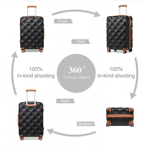British Traveller Ultralight Abs And Polycarbonate Bumpy Diamond 4 Pcs Luggage Set With TSA Lock - Black And Brown