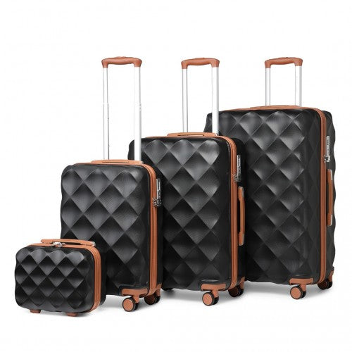 British Traveller Ultralight Abs And Polycarbonate Bumpy Diamond 4 Pcs Luggage Set With TSA Lock - Black And Brown