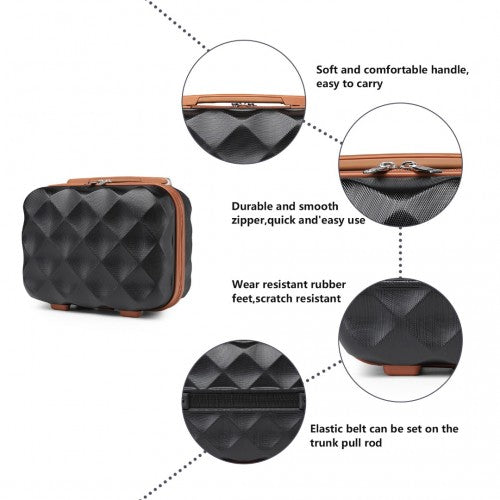 British Traveller Ultralight Abs And Polycarbonate Bumpy Diamond 4 Pcs Luggage Set With TSA Lock - Black And Brown