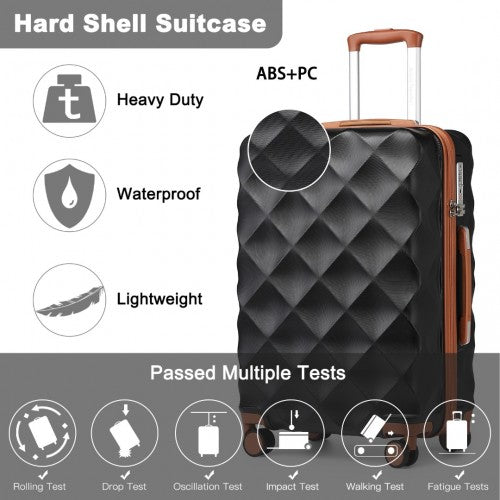 British Traveller Ultralight Abs And Polycarbonate Bumpy Diamond 4 Pcs Luggage Set With TSA Lock - Black And Brown