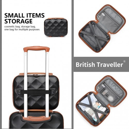 British Traveller Ultralight Abs And Polycarbonate Bumpy Diamond 4 Pcs Luggage Set With TSA Lock - Black And Brown
