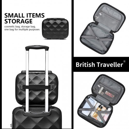 British Traveller Ultralight Abs And Polycarbonate Bumpy Diamond 4 Pcs Luggage Set With TSA Lock - Black