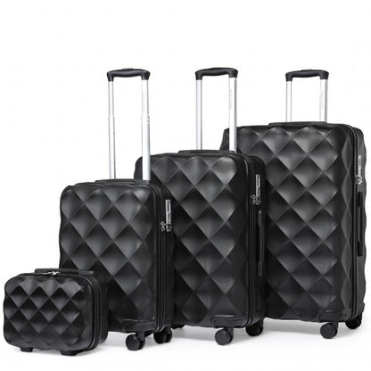 British Traveller Ultralight Abs And Polycarbonate Bumpy Diamond 4 Pcs Luggage Set With TSA Lock - Black