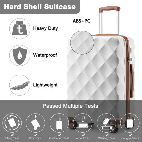 British Traveller 24 Inch Ultralight Abs And Polycarbonate Bumpy Diamond Suitcase With TSA Lock -  Cream