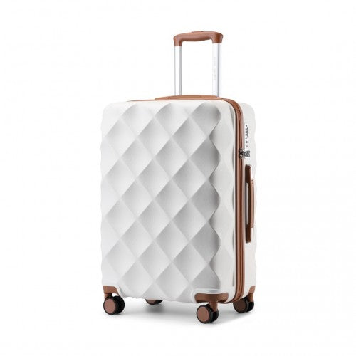British Traveller 24 Inch Ultralight Abs And Polycarbonate Bumpy Diamond Suitcase With TSA Lock -  Cream