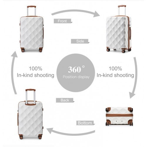 British Traveller 24 Inch Ultralight Abs And Polycarbonate Bumpy Diamond Suitcase With TSA Lock -  Cream