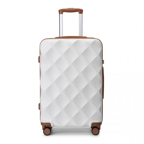 British Traveller 24 Inch Ultralight Abs And Polycarbonate Bumpy Diamond Suitcase With TSA Lock -  Cream