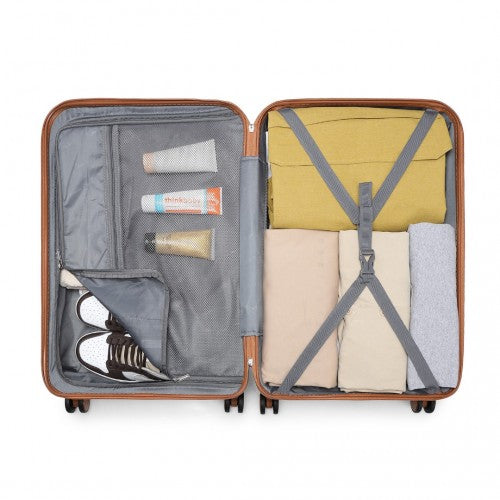 British Traveller 24 Inch Ultralight Abs And Polycarbonate Bumpy Diamond Suitcase With TSA Lock -  Cream