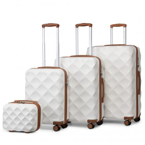 British Traveller Ultralight Abs And Polycarbonate Bumpy Diamond 4 Pcs Luggage Set With TSA Lock - Cream