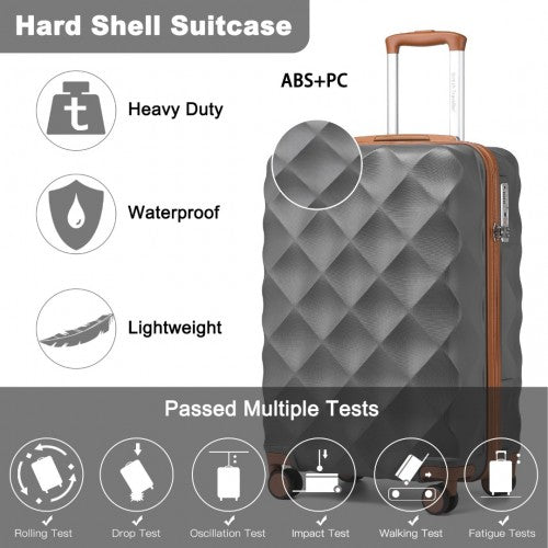 British Traveller 20 Inch Ultralight Abs And Polycarbonate Bumpy Diamond Suitcase With TSA Lock - Grey And Brown