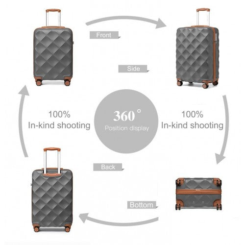British Traveller 20 Inch Ultralight Abs And Polycarbonate Bumpy Diamond Suitcase With TSA Lock - Grey And Brown