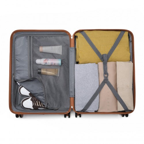 British Traveller 24 Inch Ultralight Abs And Polycarbonate Bumpy Diamond Suitcase With TSA Lock -  Grey And Brown