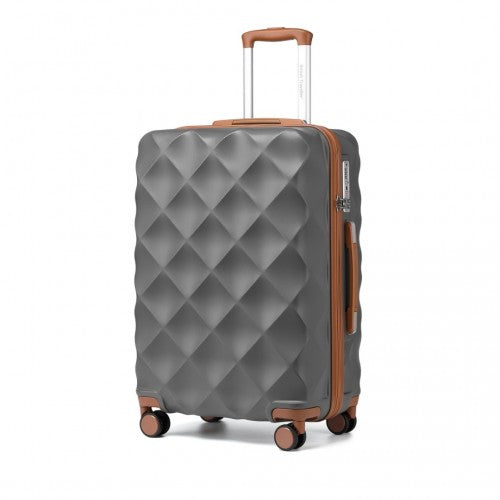 British Traveller 24 Inch Ultralight Abs And Polycarbonate Bumpy Diamond Suitcase With TSA Lock -  Grey And Brown