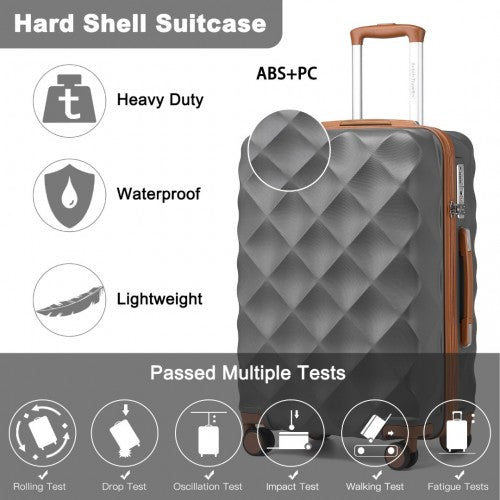 British Traveller 24 Inch Ultralight Abs And Polycarbonate Bumpy Diamond Suitcase With TSA Lock -  Grey And Brown