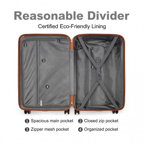 British Traveller 24 Inch Ultralight Abs And Polycarbonate Bumpy Diamond Suitcase With TSA Lock -  Grey And Brown