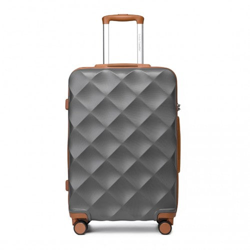 British Traveller 24 Inch Ultralight Abs And Polycarbonate Bumpy Diamond Suitcase With TSA Lock -  Grey And Brown