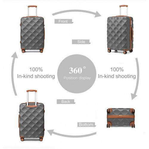 British Traveller Ultralight Abs And Polycarbonate Bumpy Diamond 4 Pcs Luggage Set With TSA Lock - Grey And Brown