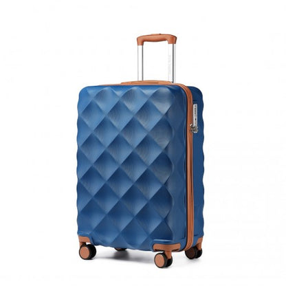 British Traveller 20 Inch Ultralight Abs And Polycarbonate Bumpy Diamond Suitcase With TSA Lock -  Navy And Brown