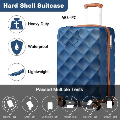 British Traveller 20 Inch Ultralight Abs And Polycarbonate Bumpy Diamond Suitcase With TSA Lock -  Navy And Brown