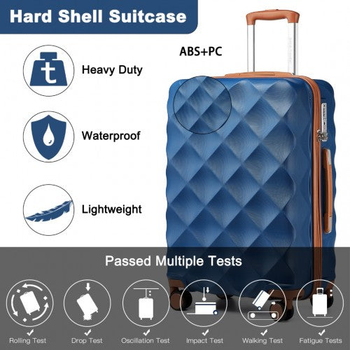 British Traveller 24 Inch Ultralight Abs And Polycarbonate Bumpy Diamond Suitcase With TSA Lock -  Navy And Brown