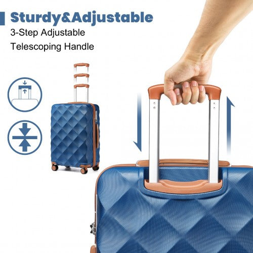 British Traveller Ultralight Abs And Polycarbonate Bumpy Diamond 4 Pcs Luggage Set With TSA Lock - Navy And Brown