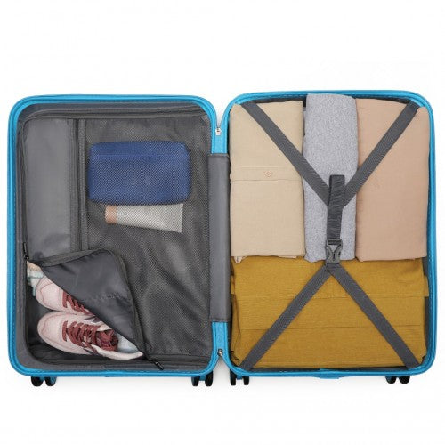 British Traveller Ultralight Abs And Polycarbonate Bumpy Diamond 4 Pcs Luggage Set With TSA Lock - Blue