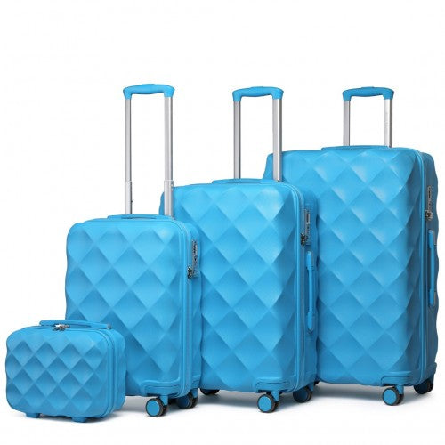 British Traveller Ultralight Abs And Polycarbonate Bumpy Diamond 4 Pcs Luggage Set With TSA Lock - Blue