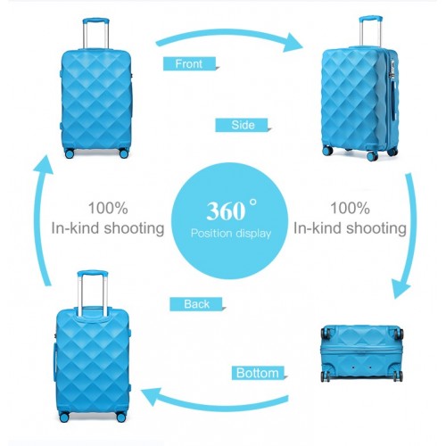 British Traveller Ultralight Abs And Polycarbonate Bumpy Diamond 4 Pcs Luggage Set With TSA Lock - Blue