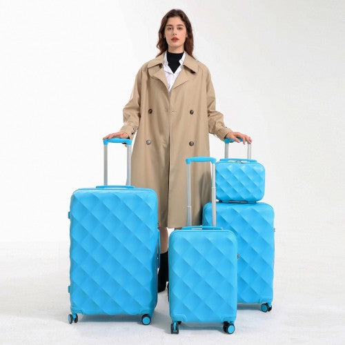 British Traveller Ultralight Abs And Polycarbonate Bumpy Diamond 4 Pcs Luggage Set With TSA Lock - Blue