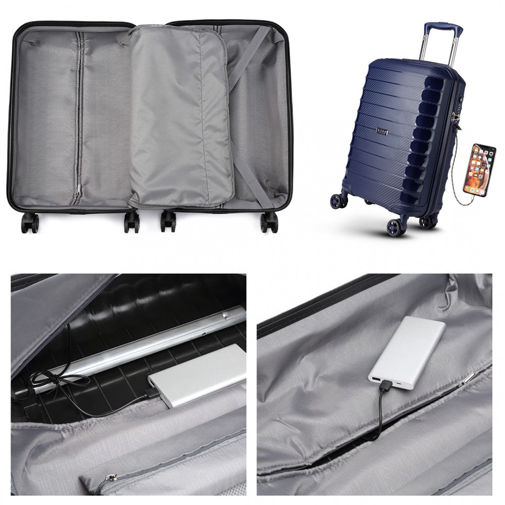 Kono Cabin Size Classic Collection PP Luggage With Charging Interface - Navy Blue