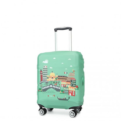 L-Cover-1 - Elastic Luggage Cover With Printed Design Small - Green
