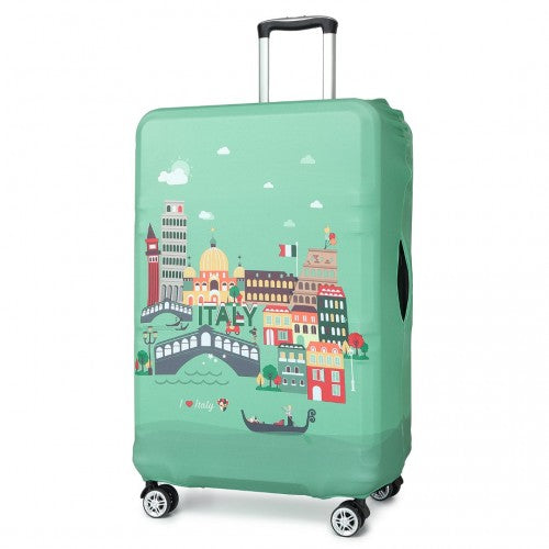 L-Cover-1 - Elastic Luggage Cover With Printed Design Large- Green