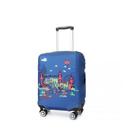L-Cover-2 - Elastic Luggage Cover With Printed Design Small - Navy