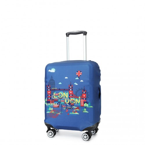 L-Cover-2 - Elastic Luggage Cover With Printed Design Small - Navy
